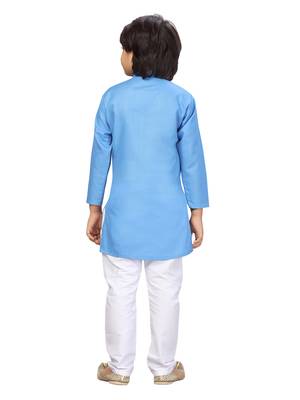 Blue plain cotton boys-kurta-pyjama 4