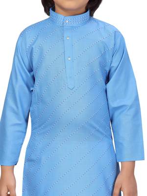 Blue plain cotton boys-kurta-pyjama 5