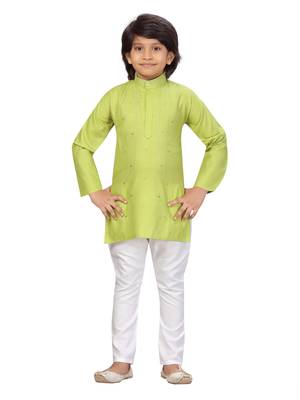 Green embroidered cotton boys-kurta-pyjama 1