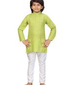 Green embroidered cotton boys-kurta-pyjama