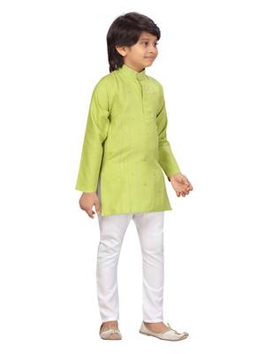 Green embroidered cotton boys-kurta-pyjama 2