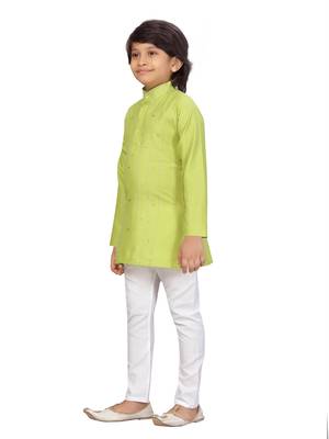 Green embroidered cotton boys-kurta-pyjama 3