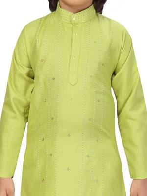 Green embroidered cotton boys-kurta-pyjama 5