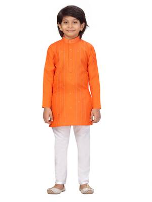 Orange embroidered cotton boys-kurta-pyjama 1