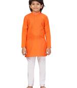 Orange embroidered cotton boys-kurta-pyjama