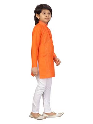 Orange embroidered cotton boys-kurta-pyjama 2