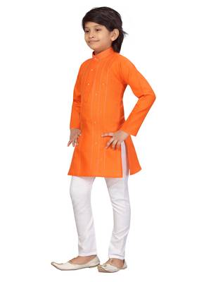 Orange embroidered cotton boys-kurta-pyjama 3
