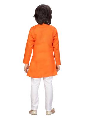 Orange embroidered cotton boys-kurta-pyjama 4