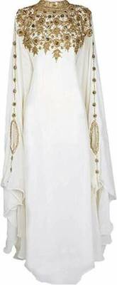 SALE !!  Moroccan Islamic Off-White Kaftan Beach Fancy Modern Floor Length Bell Sleeve For Women Dress 3