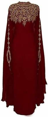 SALE !! Moroccan Islamic Maroon Kaftan Beach Fancy Modern Floor Length Bell Sleeve For Women Dress 2