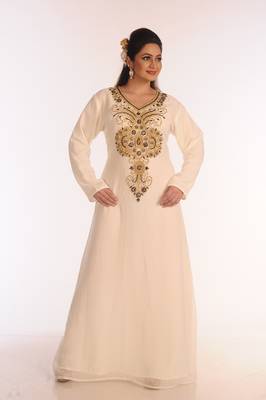 SALE !!  Moroccan Islamic Off-White Kaftan Beach Fancy Modern Floor Length Bell Sleeve For Women Dress 1
