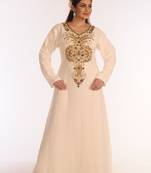 SALE !!  Moroccan Islamic Off-White Kaftan Beach Fancy Modern Floor Length Bell Sleeve For Women Dress