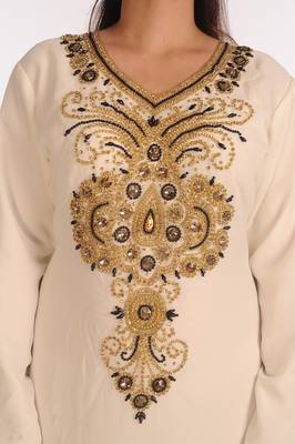 SALE !!  Moroccan Islamic Off-White Kaftan Beach Fancy Modern Floor Length Bell Sleeve For Women Dress 2