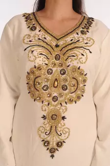 SALE !!  Moroccan Islamic Off-White Kaftan Beach Fancy Modern Floor Length Bell Sleeve For Women Dress