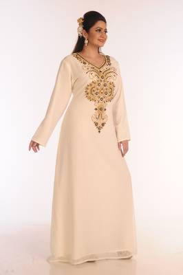SALE !!  Moroccan Islamic Off-White Kaftan Beach Fancy Modern Floor Length Bell Sleeve For Women Dress 3