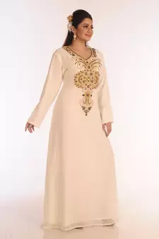 SALE !!  Moroccan Islamic Off-White Kaftan Beach Fancy Modern Floor Length Bell Sleeve For Women Dress
