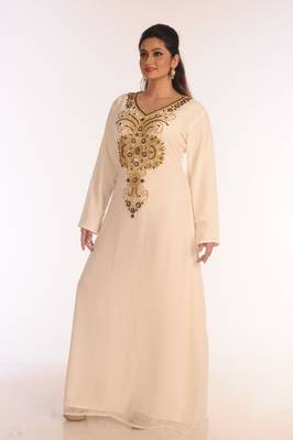 SALE !!  Moroccan Islamic Off-White Kaftan Beach Fancy Modern Floor Length Bell Sleeve For Women Dress 4