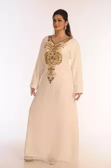 SALE !!  Moroccan Islamic Off-White Kaftan Beach Fancy Modern Floor Length Bell Sleeve For Women Dress
