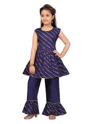 Blue plain cotton girls-top-bottom 1