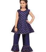 Blue plain cotton girls-top-bottom