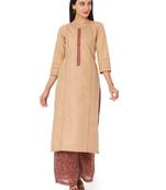 Beige cotton embroidered stitched   kurta & Palazzo