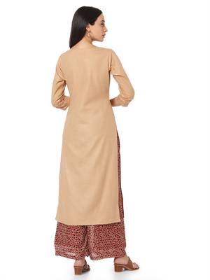 Beige cotton embroidered stitched   kurta & Palazzo 2