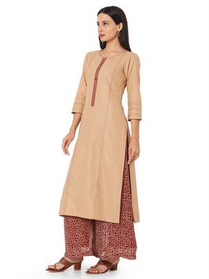 Beige cotton embroidered stitched   kurta & Palazzo 3