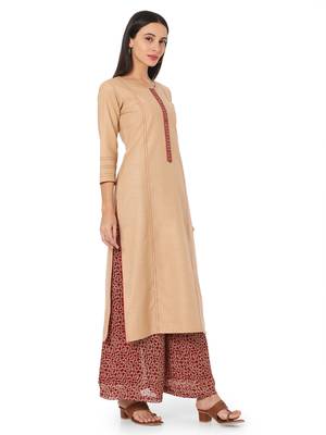 Beige cotton embroidered stitched   kurta & Palazzo 4