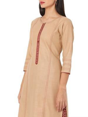 Beige cotton embroidered stitched   kurta & Palazzo 5