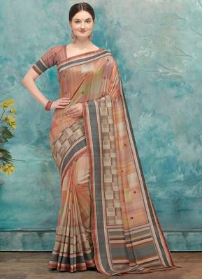 Multicolor printed tussar silk saree with blouse 1