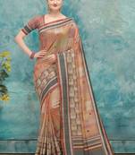 Multicolor printed tussar silk saree with blouse