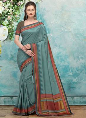 Light blue printed tussar silk saree with blouse 1