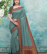 Light blue printed tussar silk saree with blouse