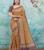 Mustard printed tussar silk saree with blouse