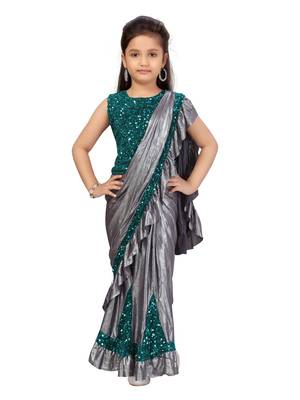 Grey sequins silk stitched saree 1