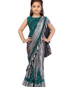 Grey sequins silk stitched saree