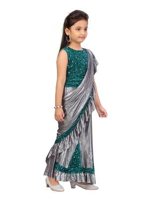 Grey sequins silk stitched saree 2