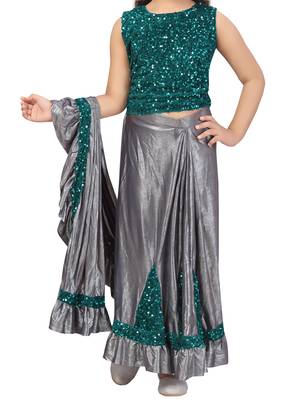 Grey sequins silk stitched saree 3