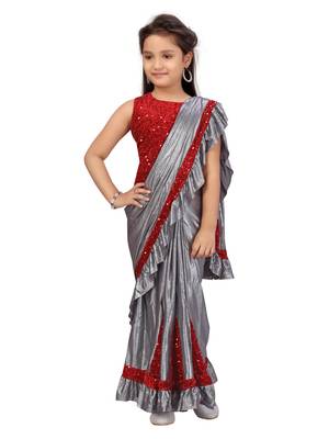 Grey sequins silk stitched saree 4
