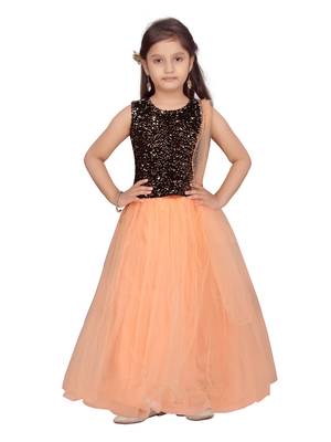 Peach sequins net stitched lehenga 1