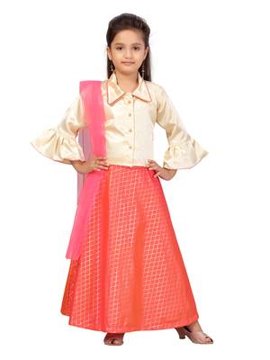 Pink printed silk stitched lehenga 1