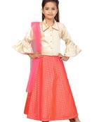 Pink printed silk stitched lehenga