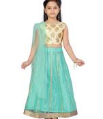 Sea-green printed net stitched lehenga