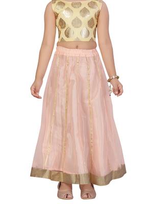Peach printed net stitched lehenga 4