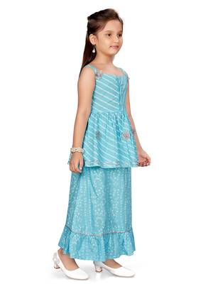 Turquoise gotta patti polyester stitched lehenga 2