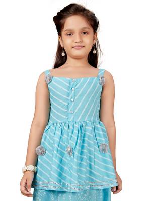 Turquoise gotta patti polyester stitched lehenga 4
