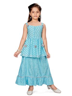 Turquoise gotta patti polyester stitched lehenga 5