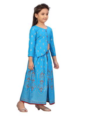 Blue floral print cotton stitched lehenga 2