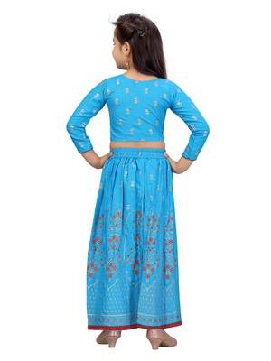Blue floral print cotton stitched lehenga 3