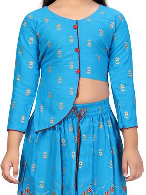 Blue floral print cotton stitched lehenga 4